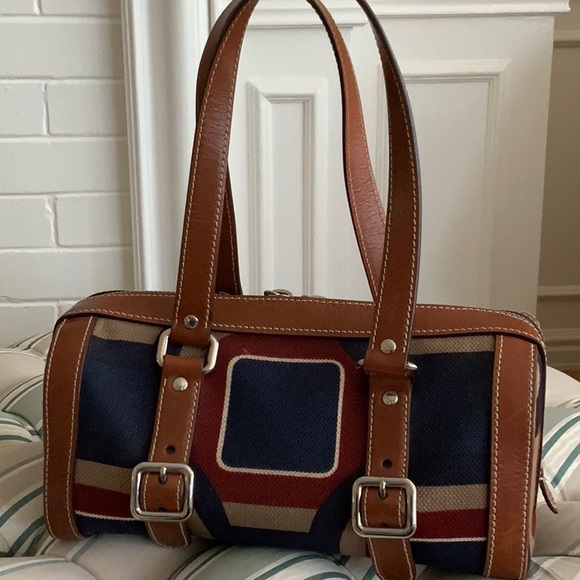 Vintage Prada bag limited edition. Plaid canvas with leather trim. - Picture 2 of 10